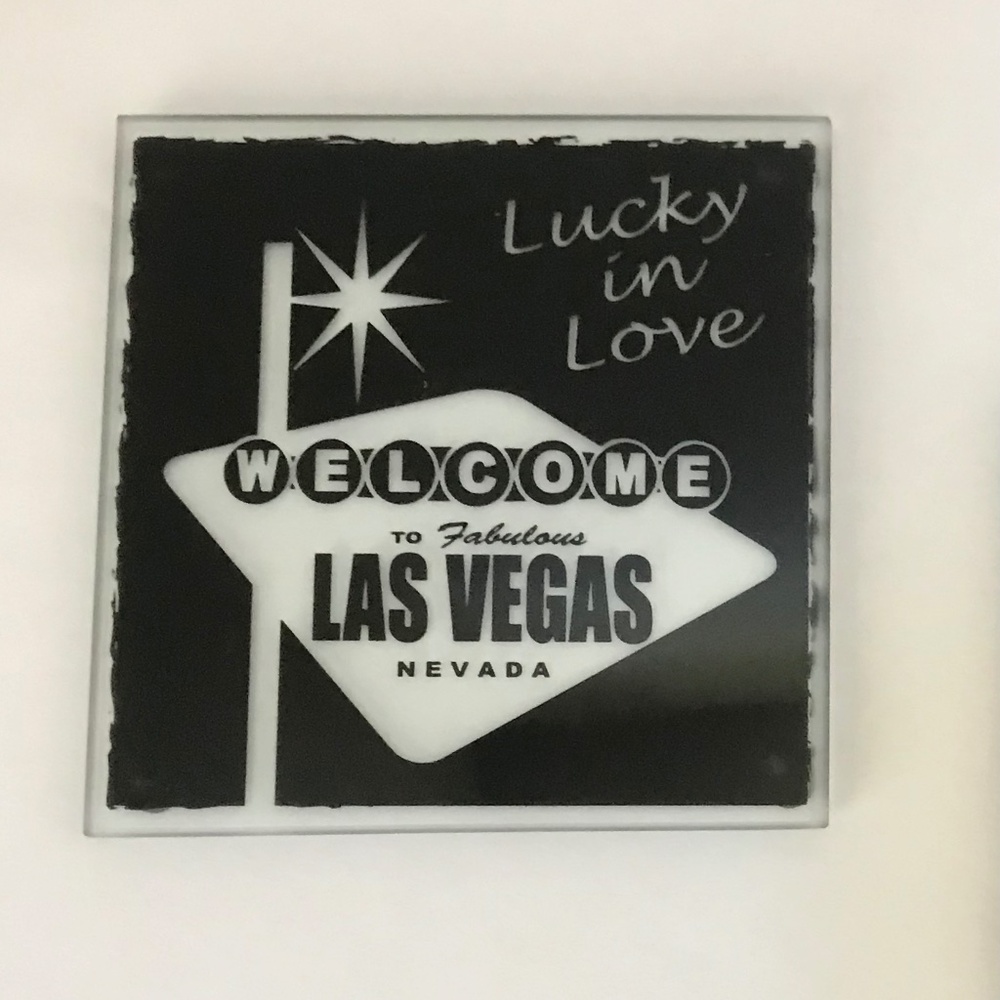 Las Vegas Lucky in Love (Set of 2 Glass coasters. NWT